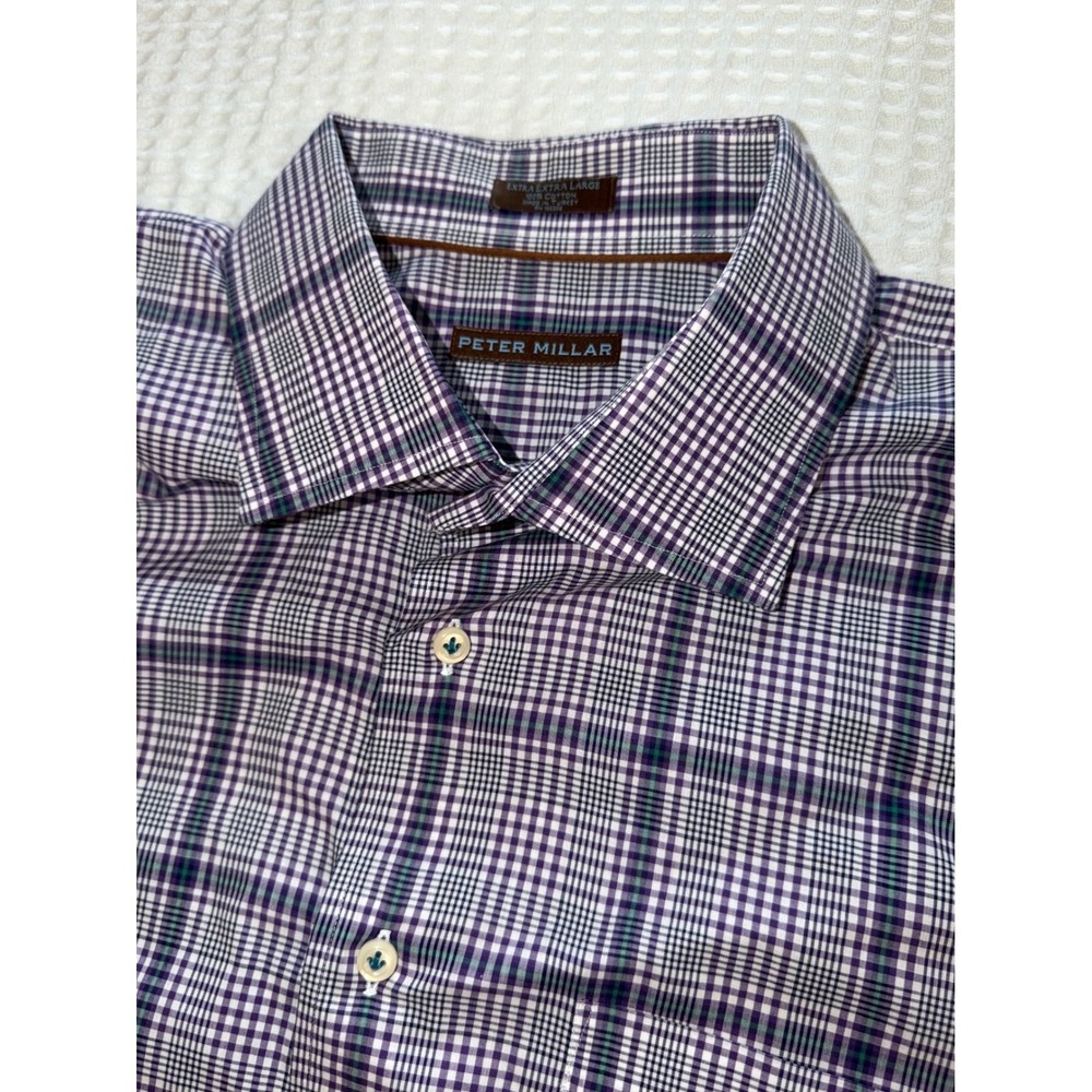 Peter Millar Button Down Shirt Mens XXL Purple Plaid Long Sleeve Cotton